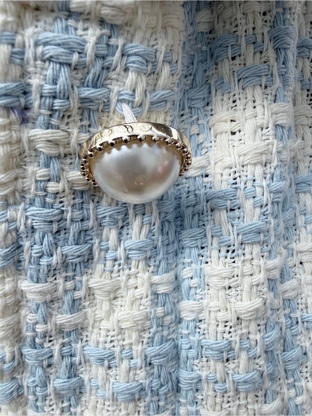 Classic Tweed Women's Jacket in Light Blue and Cream - Picture 6 of 13